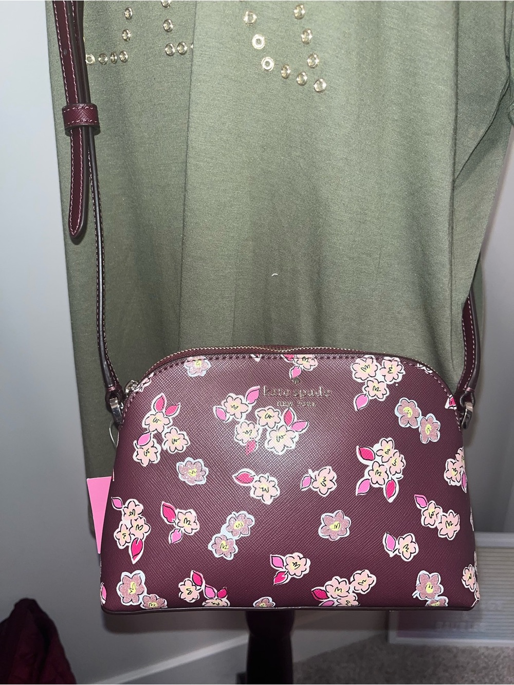 NWT Kate Spade Tinsel Small Dome Crossbody Bag Deep Berry Floral